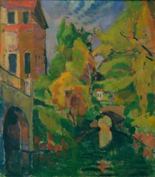 Pont de Königsallee avec maison de bateaux